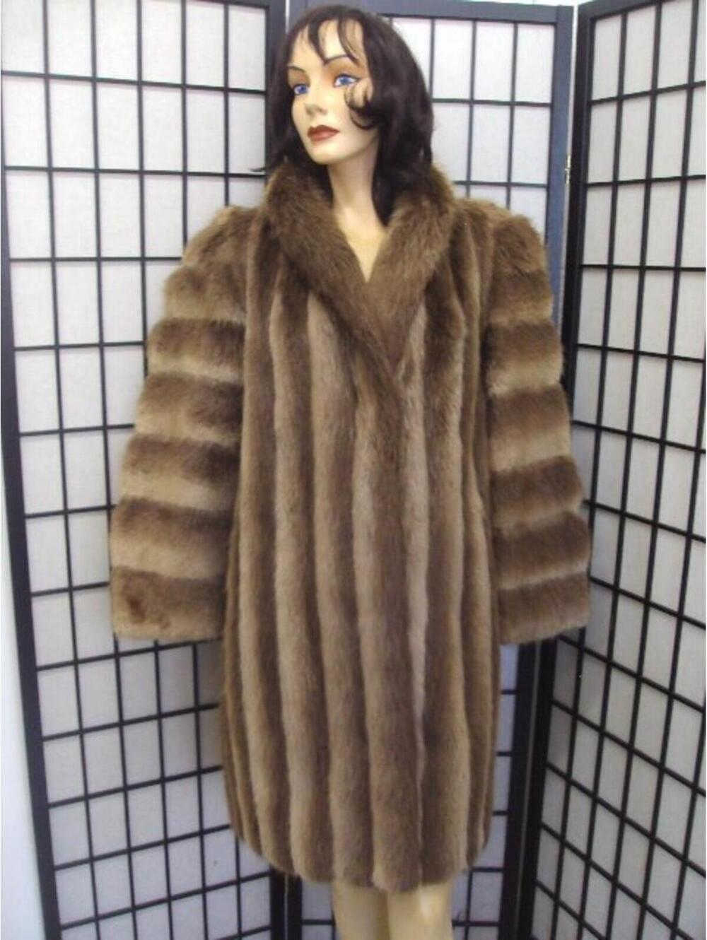 New Refurbished Long Hair Beaver Fur Coat Jacket Women Woman Size 6-8 S-M